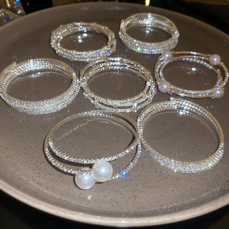 Artificial pearl multilayer rhinestone stretch bracelet
