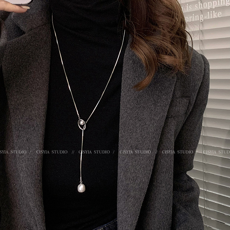 Lange Halskette Vintage Perlen Gold Pullover Kette elegant