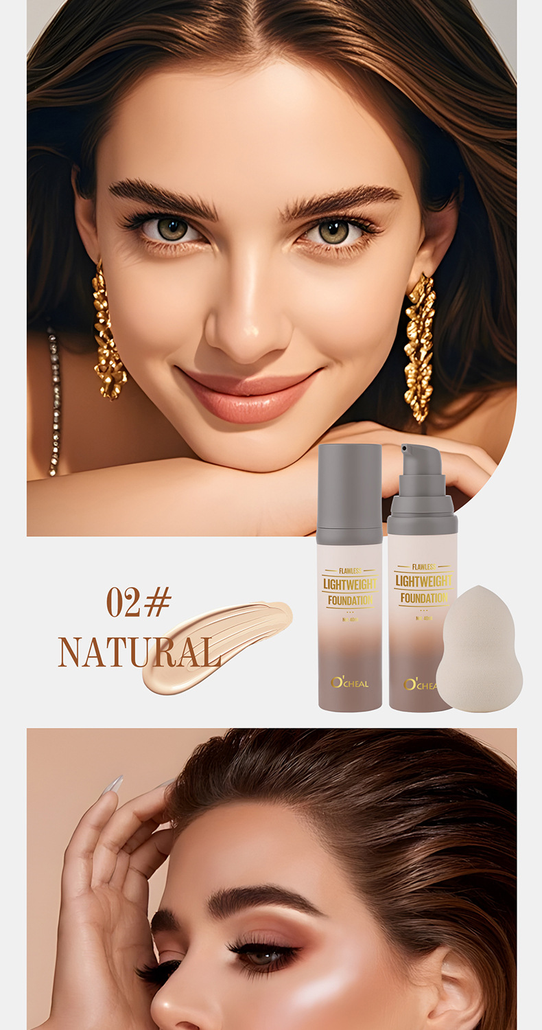 OCHEAL liquid foundation, natural flawless with sponge