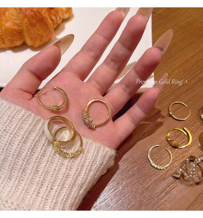 Zircon adjustable open ring for women, Korean style
