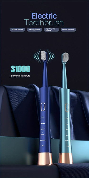 Electric Toothbrush, 8 Brush Heads, Sonic Vibration, Dual Mode