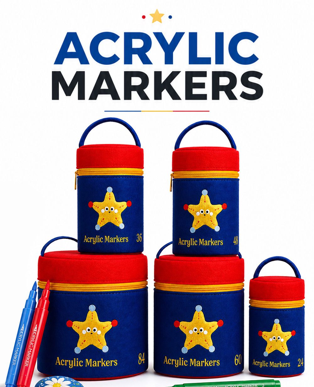 Acrylic marker pen set with soft tips, children's drawing, storage bucket