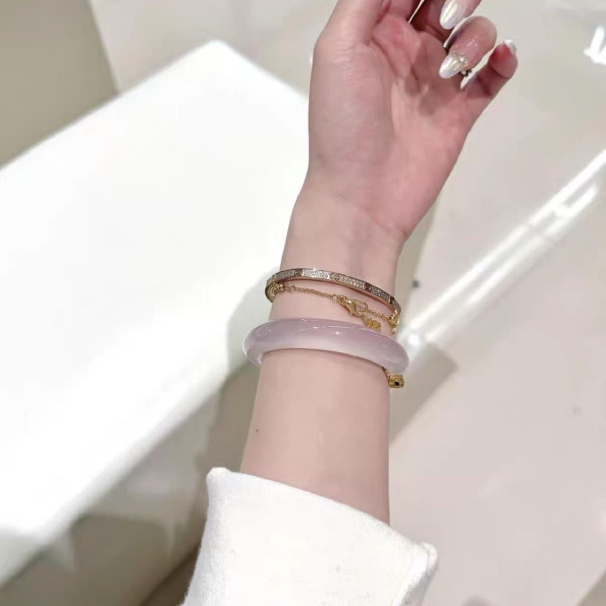 Zertifiziertes Violett-Achat-Armband Katzenauge