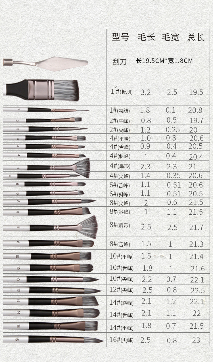 24-piece brush set for canvas, oil and watercolor