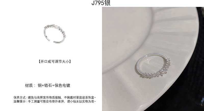 Silver zircon open adjustable ring, elegant
