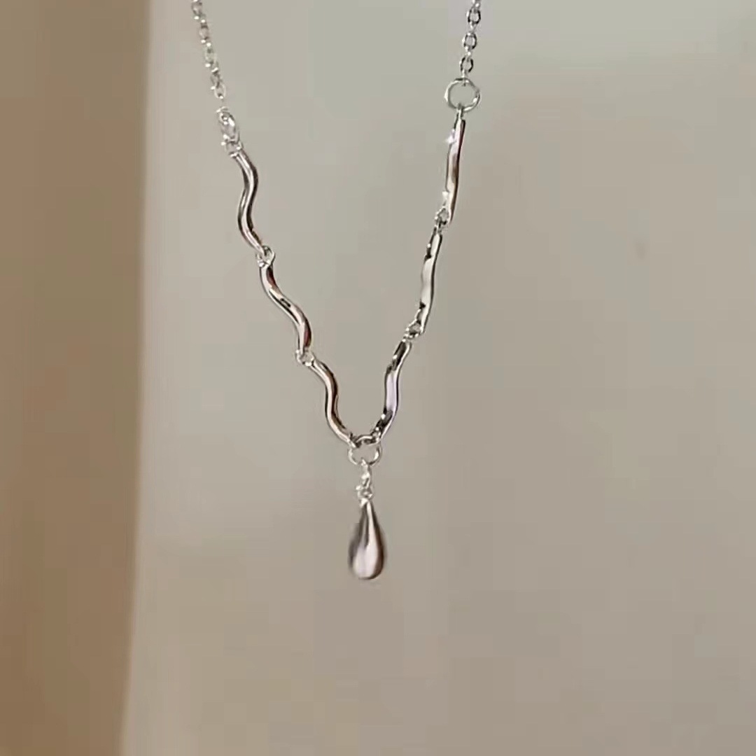 Silber Wassertropfen Welle Halskette, Schlüsselbeinkette