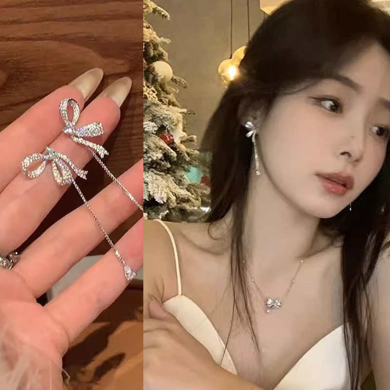 Koreanische Zirkon-Schleifenohrringe für Frauen, leicht luxuriös