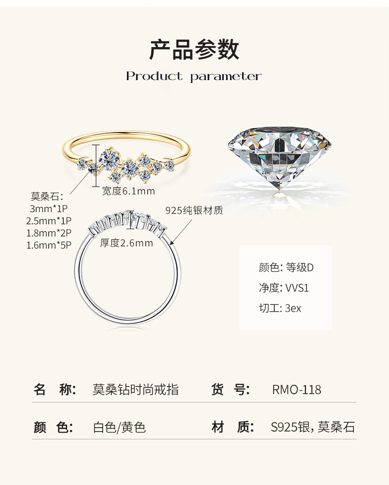 Moissanit Ring für Damen mit Sternendesign, Silber