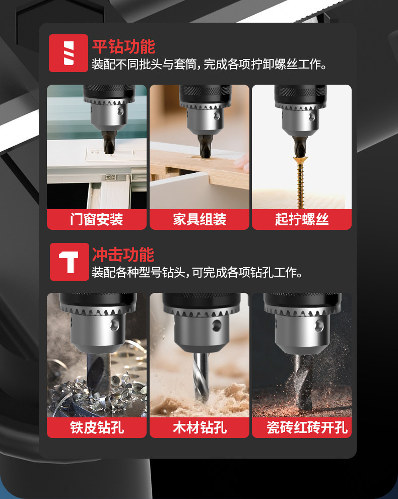 Electric drill, 710W impact drill, dual-purpose