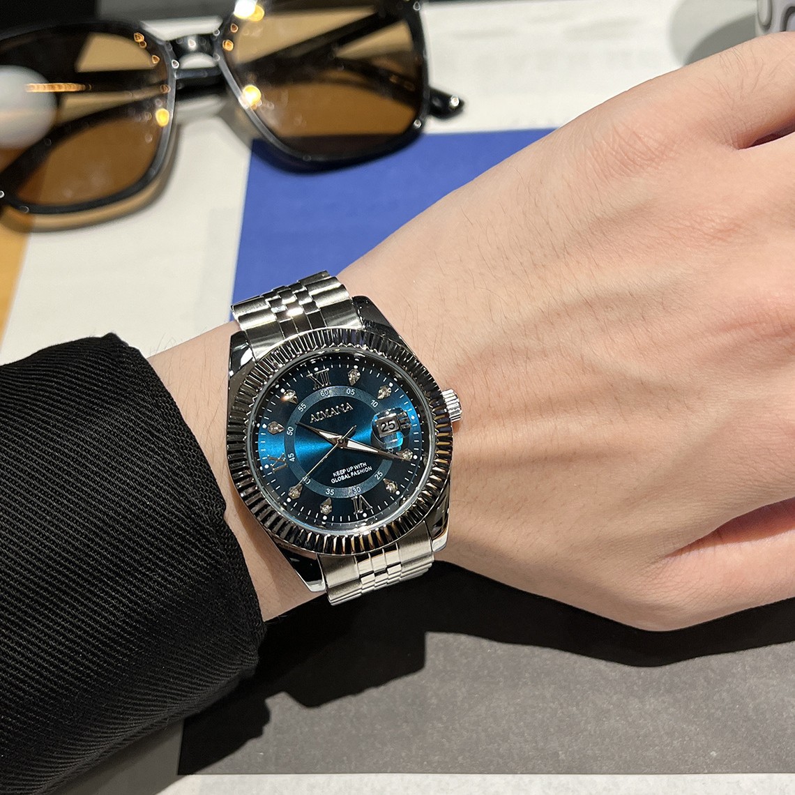AIMANA Herrenuhr Edelstahl Quarz-Armbanduhr