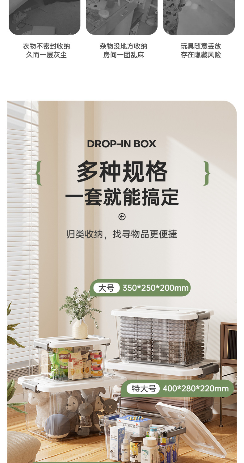 Z1280加厚透明收纳箱家用车用衣服收纳盒衣柜玩具零食整理箱