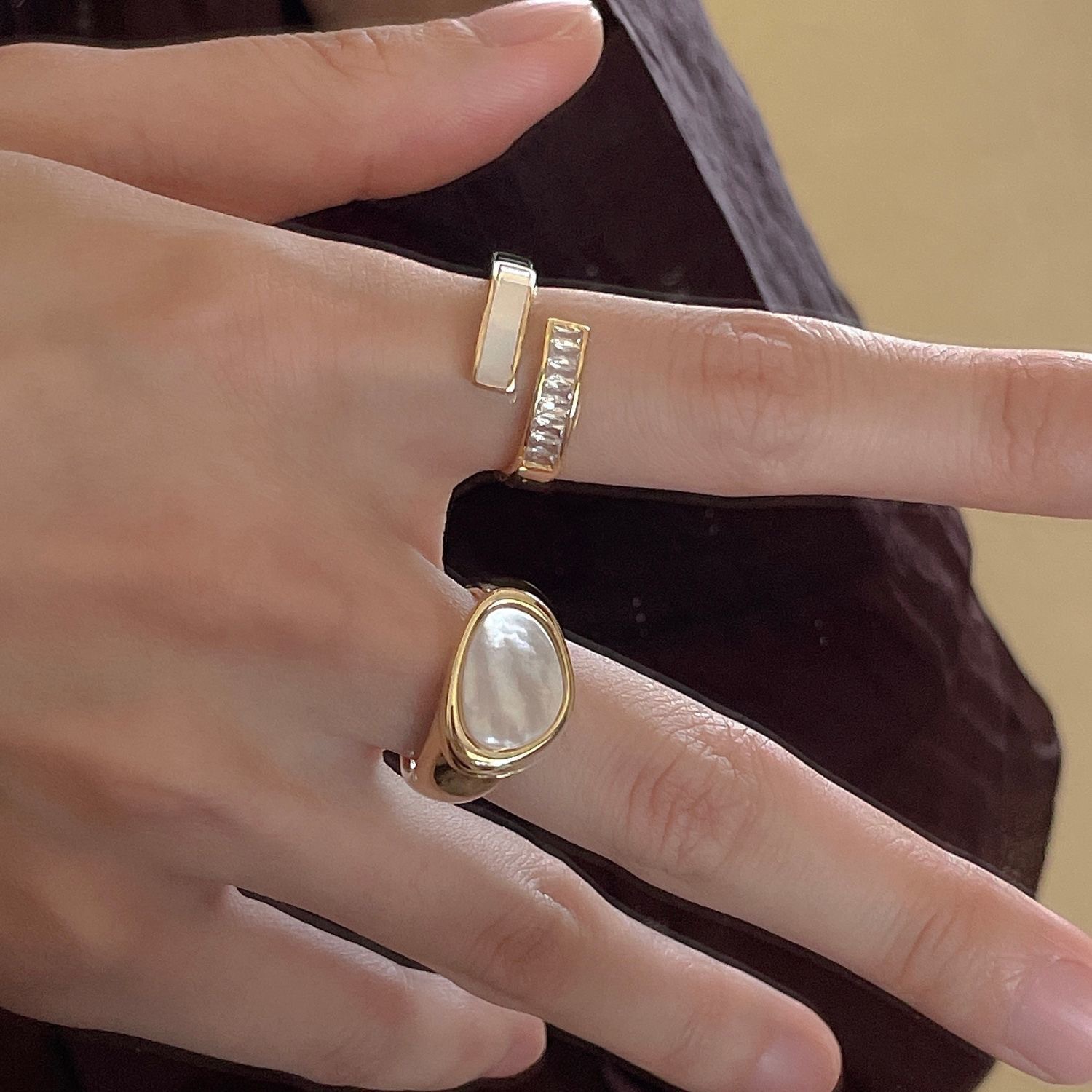 Emerald gemstone open statement ring for women