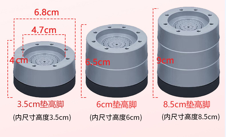 Washing machine feet, anti-slip, vibration absorbing