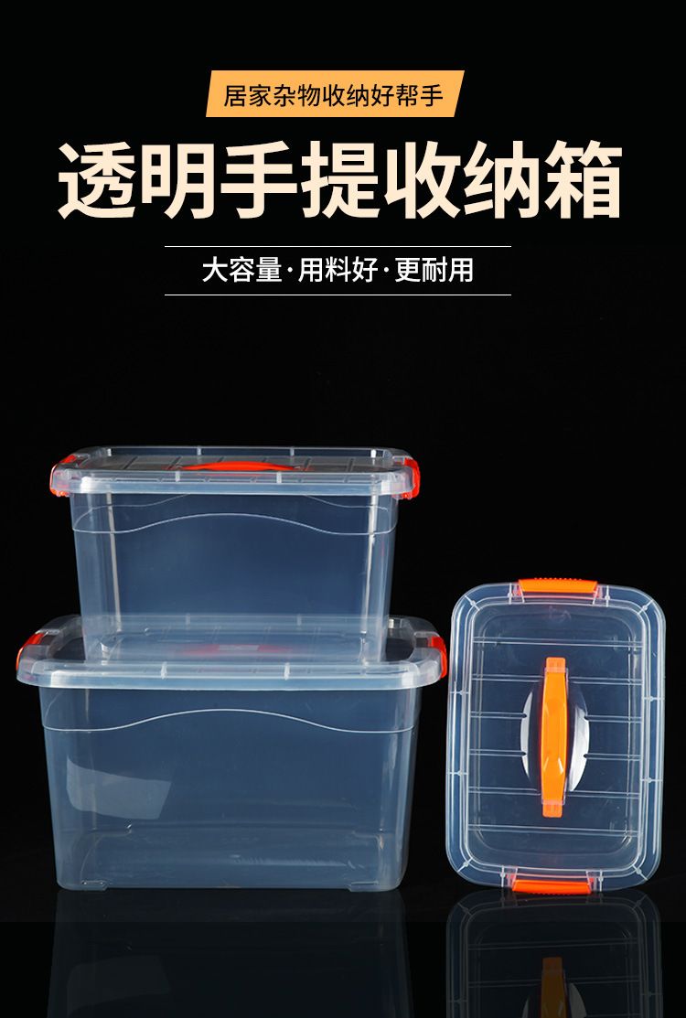 手提收纳箱透明食品收纳盒加厚塑料储物箱衣服整理箱带盖玩具箱子