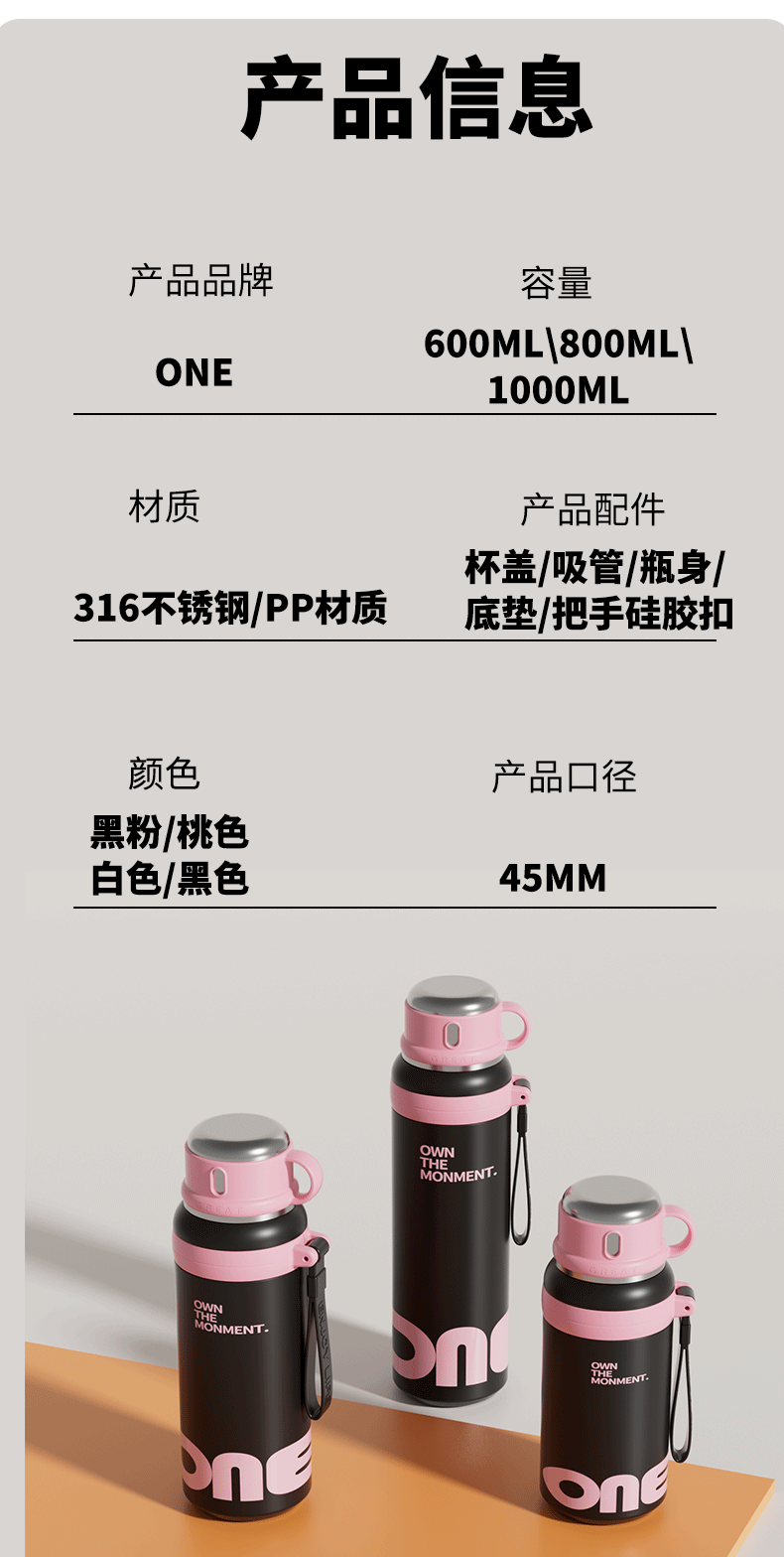 Insulated tumbler 316 stainless steel, large capacity, straw