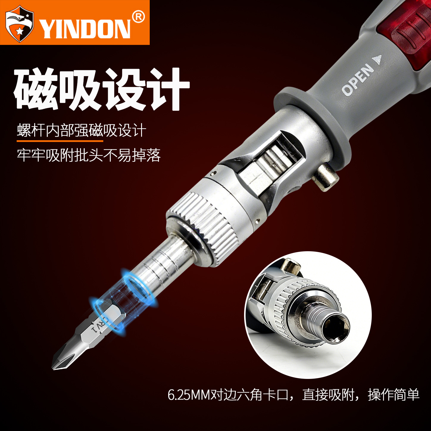 Magnetic screwdriver set with ratchet head and multi-profile bits