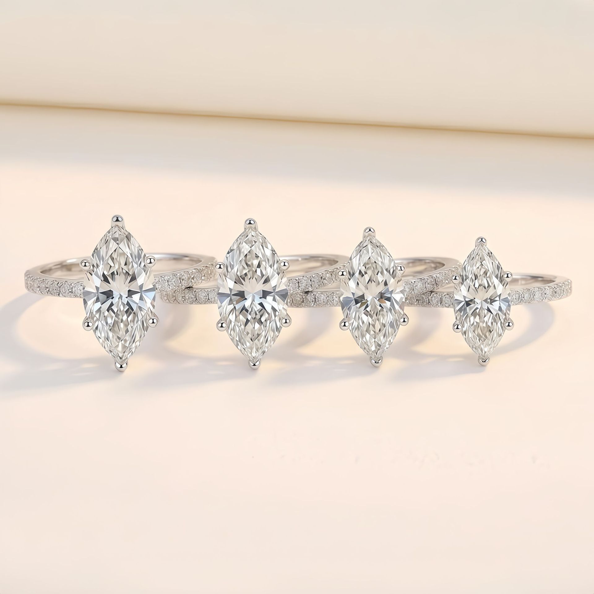 S925 Silver Moissanite Ring, Marquise Cut
