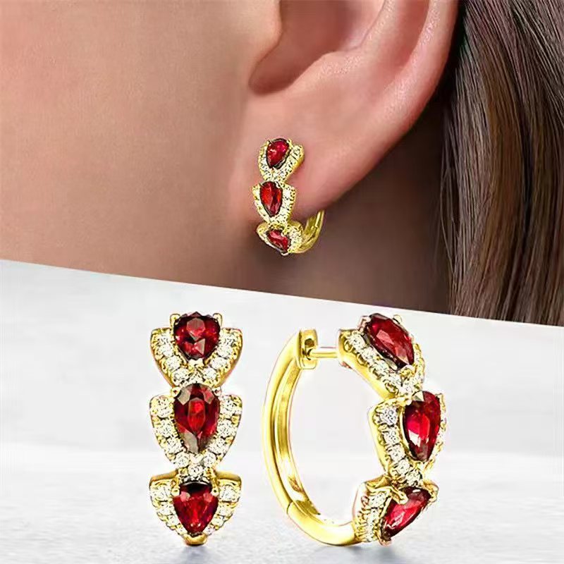 Zircon Drop Earrings, Copper, Water Drop Shape, Elegant