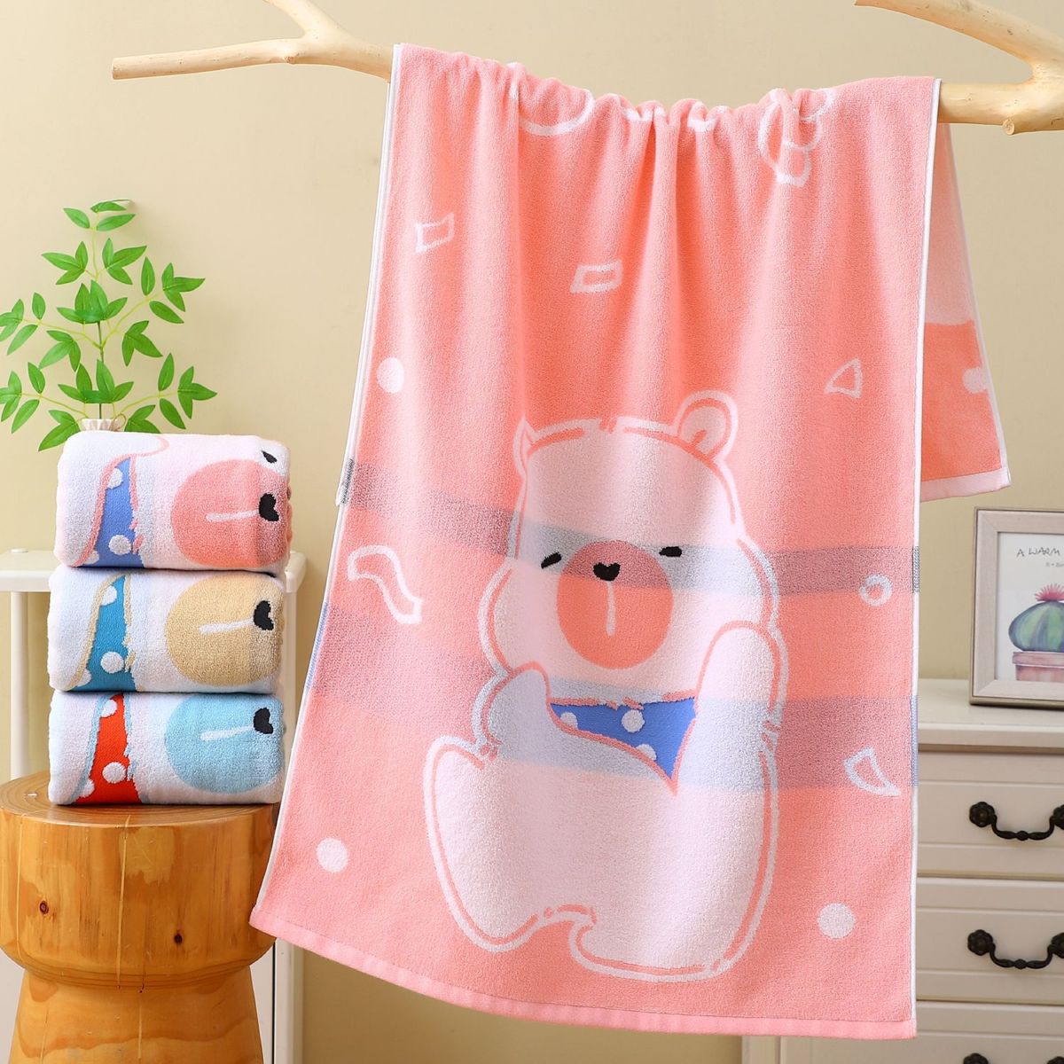 Cotton bath towel set 3-piece, adult and children