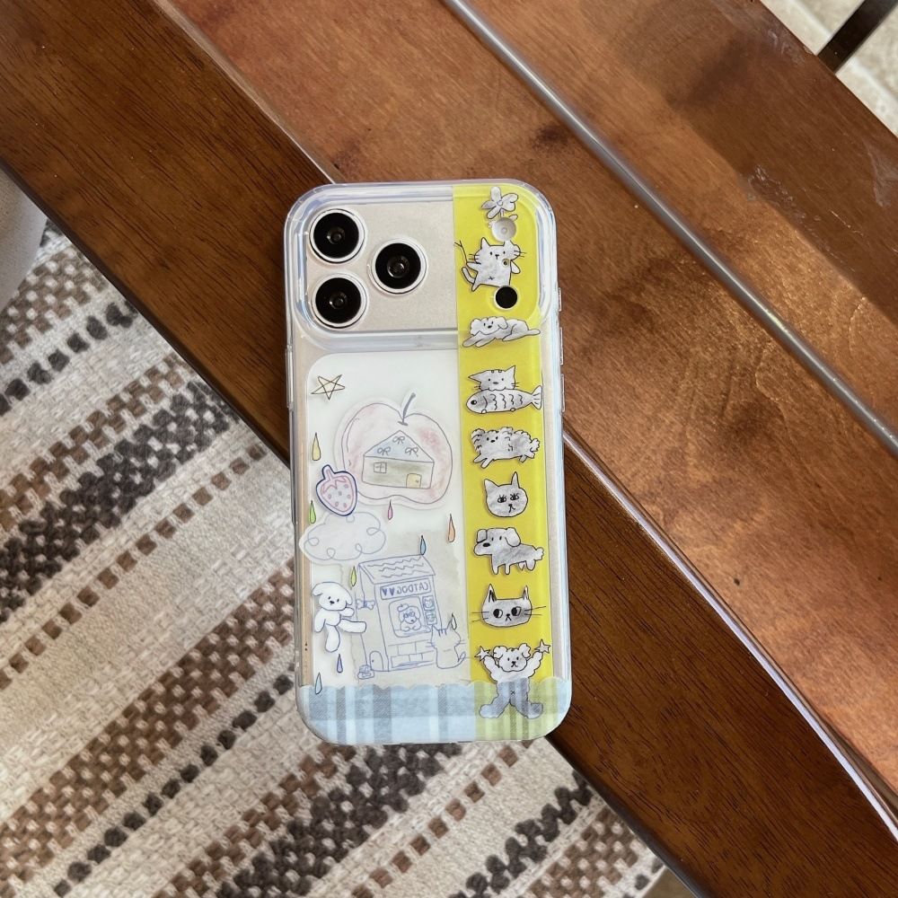 iPhone 17/16 Pro Max telefon kılıfı, kedi çizimi, tam koruma