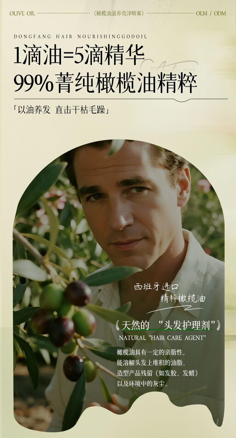 跨境橄榄油护发精油喷雾OLIVE改善烫染干枯毛躁柔顺头发按摩精油