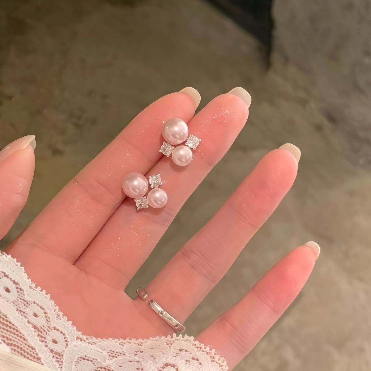 999 Pure Silver Zircon Pearl Tassel Earrings