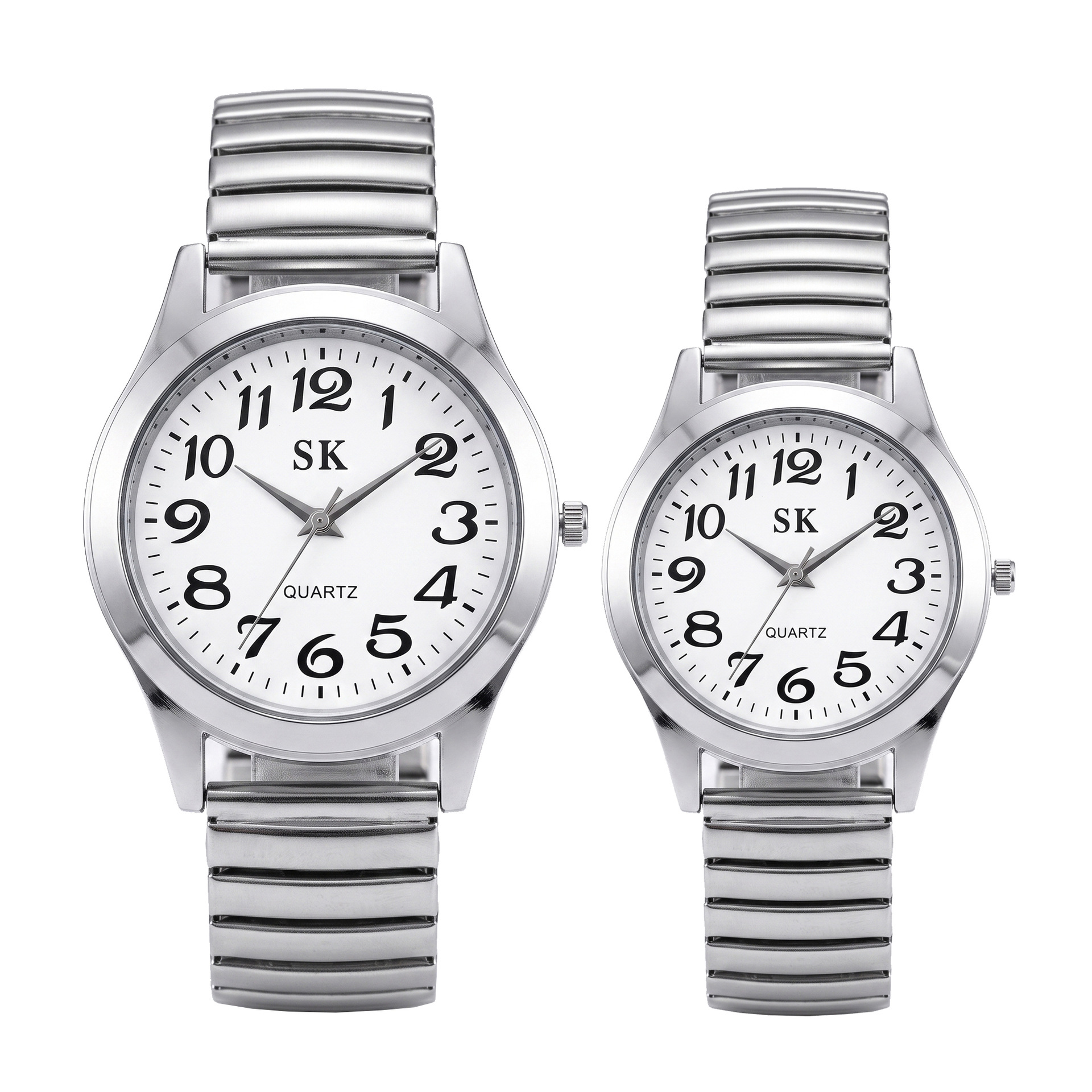 Seniorenuhr mit großen Ziffern, elastisches Band, Quarz