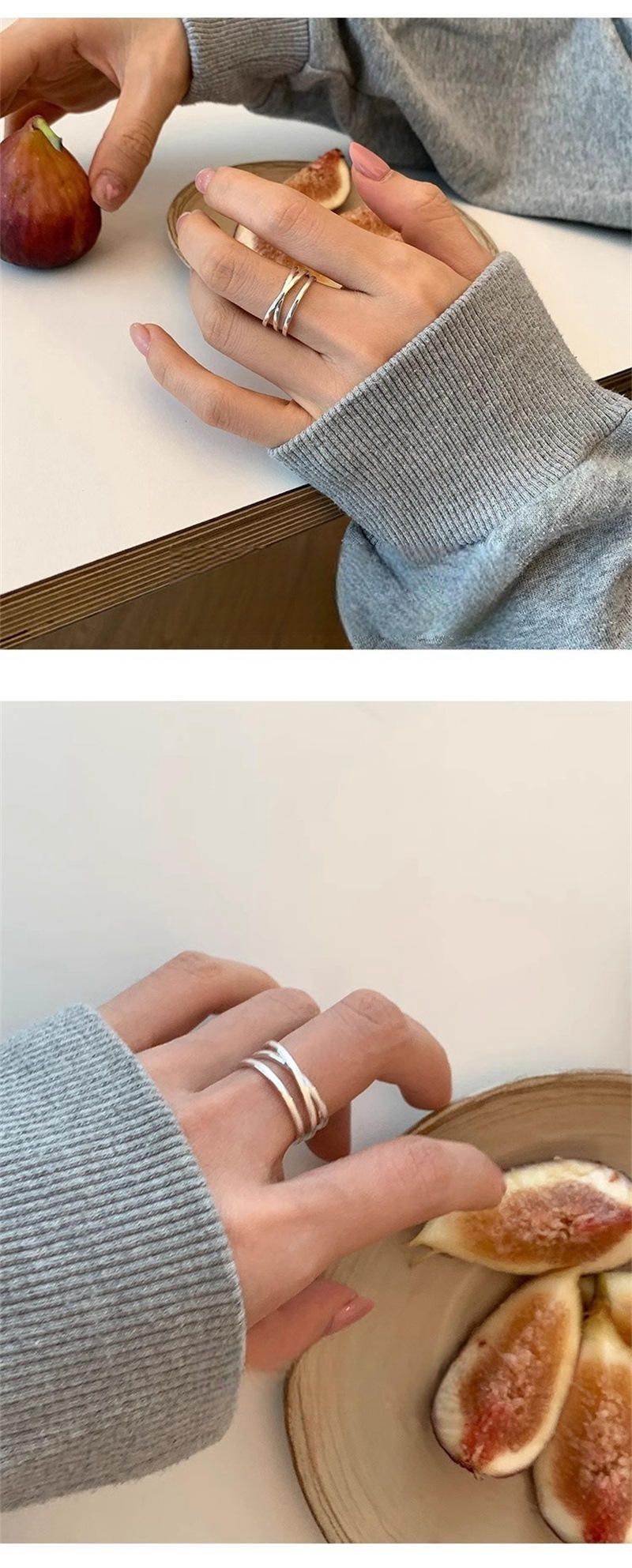 925 sterling silver cross three-layer women's ring Korean