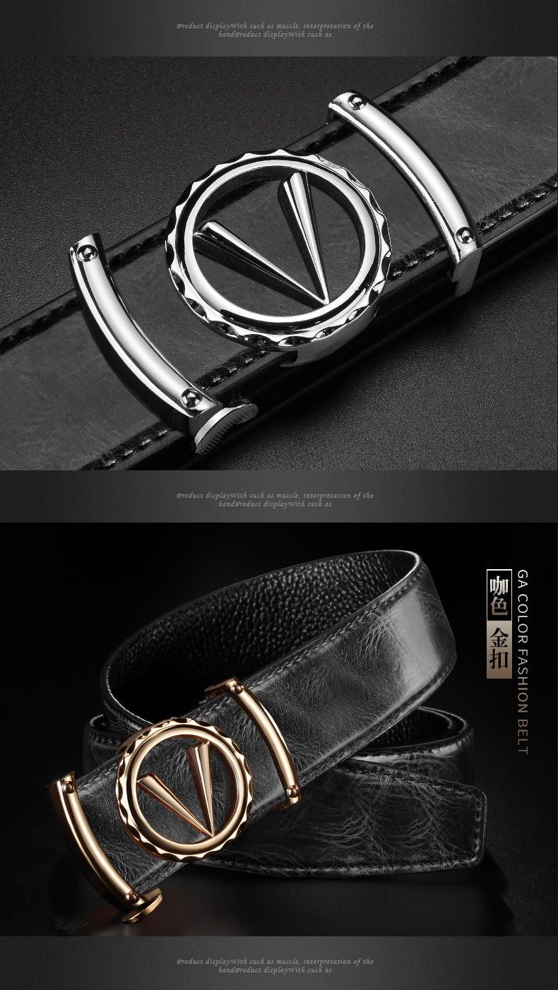 Men's cowhide belt, crocodile pattern, automatic buckle