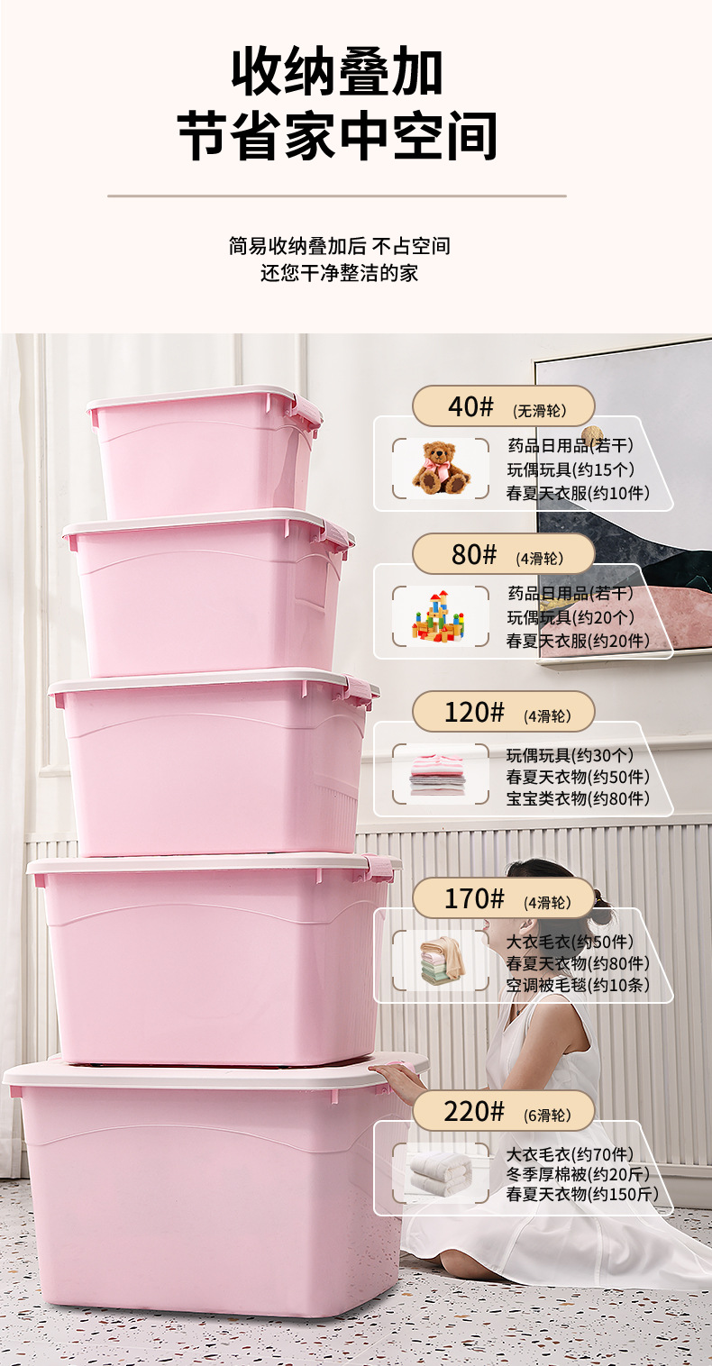 Plastic Storage Box with Wheels and Lid Large Capacity