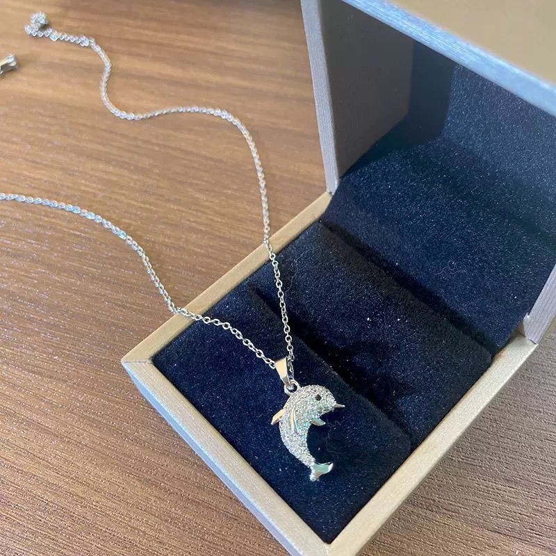 Dolphin pendant necklace, women's, minimalist chain