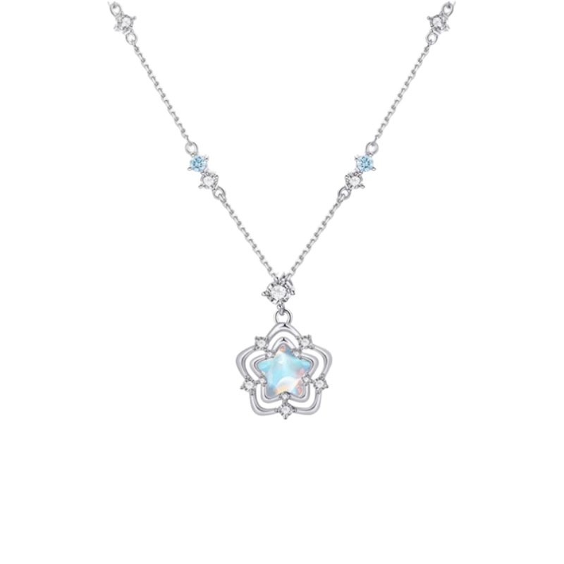 Jinhongsheng S925 Sterlingsilber Halskette, Ozeanherz, Mondstein