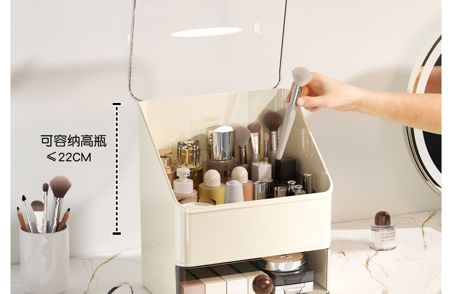 Schminktisch-Kosmetik- und Lippenstift-Organizer mit Schublade staubdicht