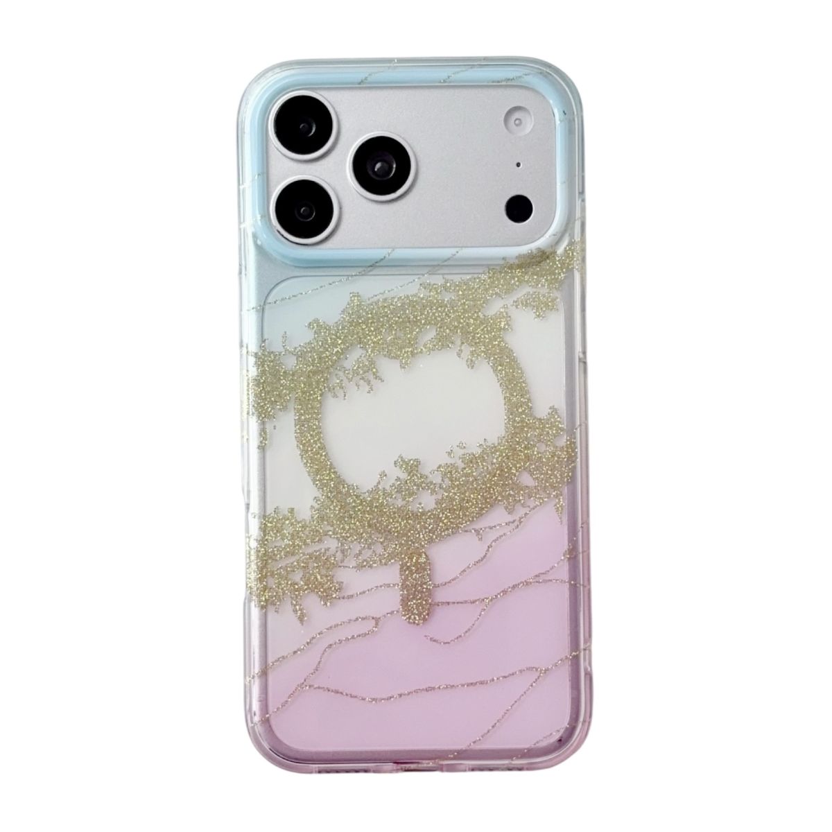 Apple 18 Pro Max çift katmanlı manyetik kılıf, altın dağ deseni