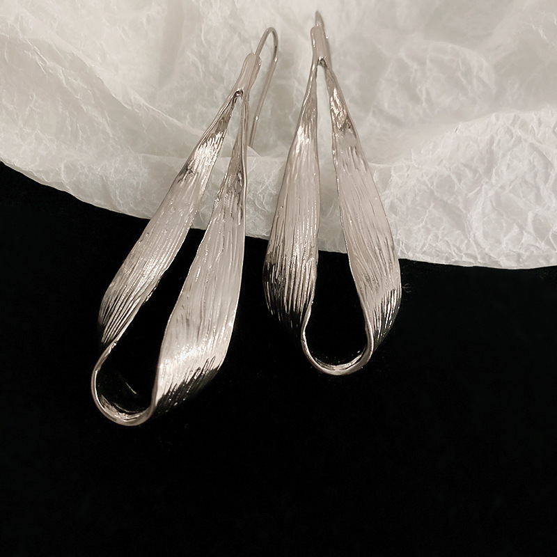 Metallic water drop leaf ear hook earrings for women