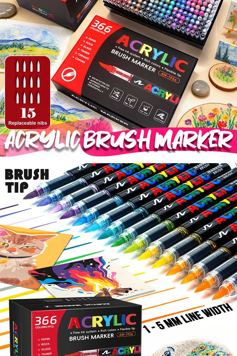 366-teiliges Acryl-Marker-Set mit weicher Spitze, stapelbar