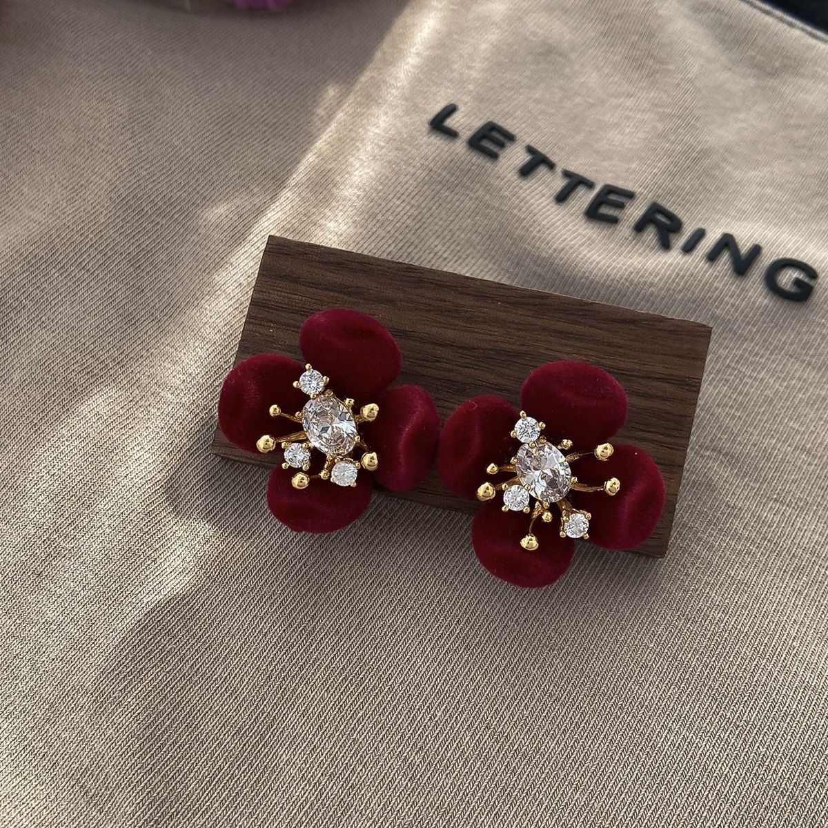 Silver flower geometric earrings, rhinestone, women's