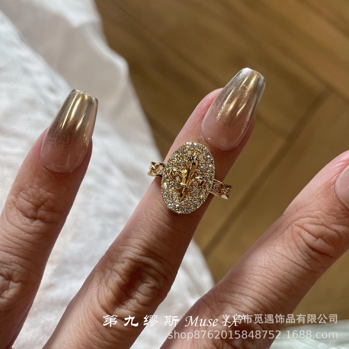 老钱风！中古满钻鸢尾花戒指女轻奢小众高级感独特叠戴食指戒指环