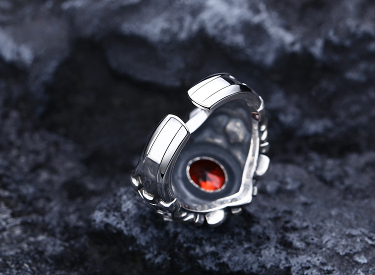 S925 silver plated garnet flower ring men's
