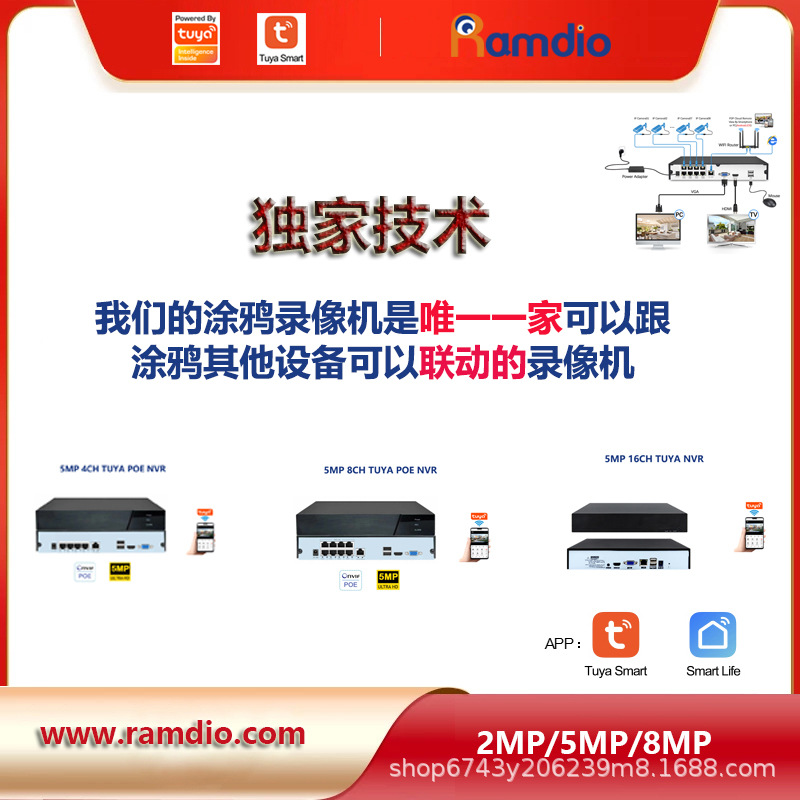 Tuya 16CH 5MP NVR kaydedici, ONVIF, sabit disk, HDD