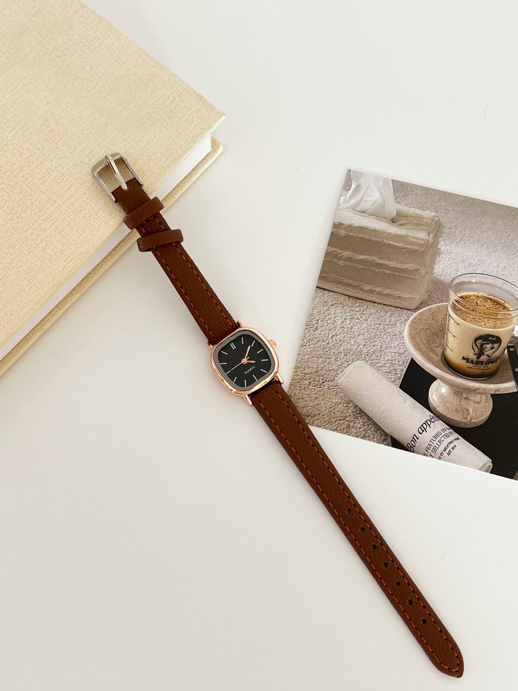 Korean-style quartz watch, leather strap, women's