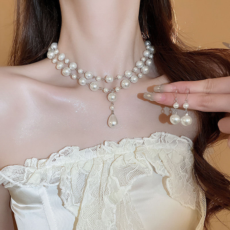 Vintage Schlüsselbein-Kette Luxus Perlen-Halskette Damen