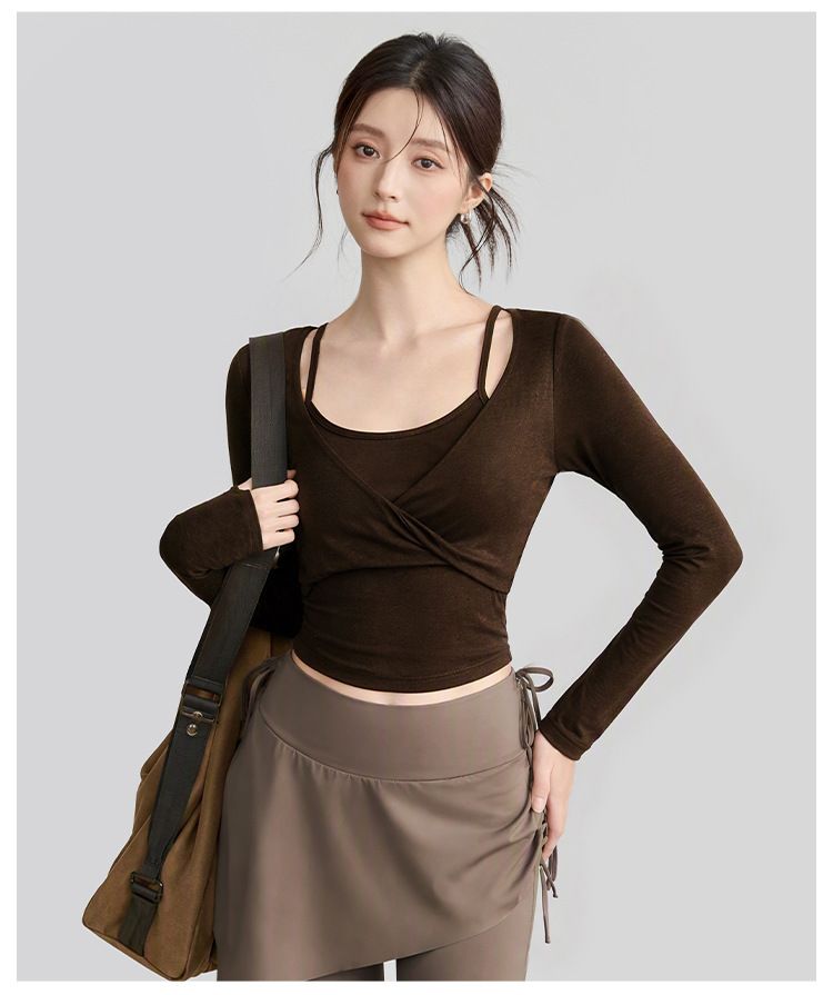 Yoga Long Sleeve Top with Pilates Training Support Chest Pad