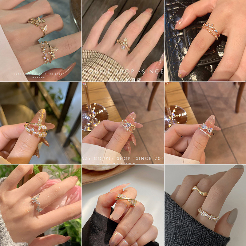 Micro-inlaid zircon ring, double-layer adjustable