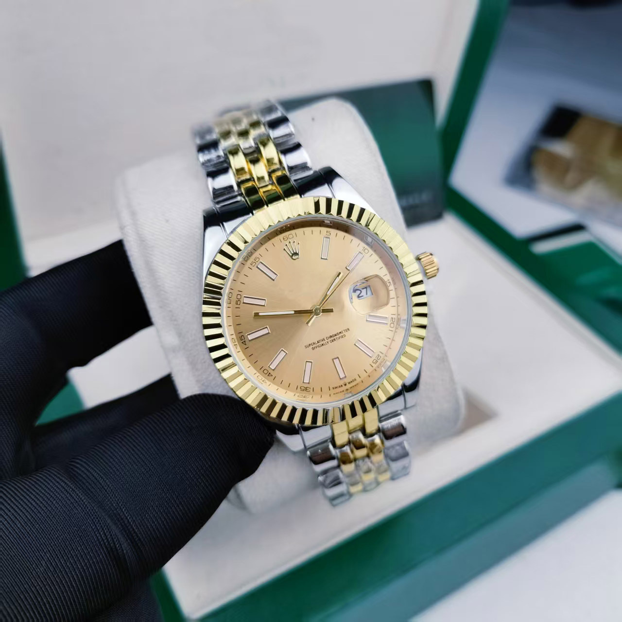 Erkek kuvars saat, 41mm, paslanmaz çelik, su geçirmez, aydınlık