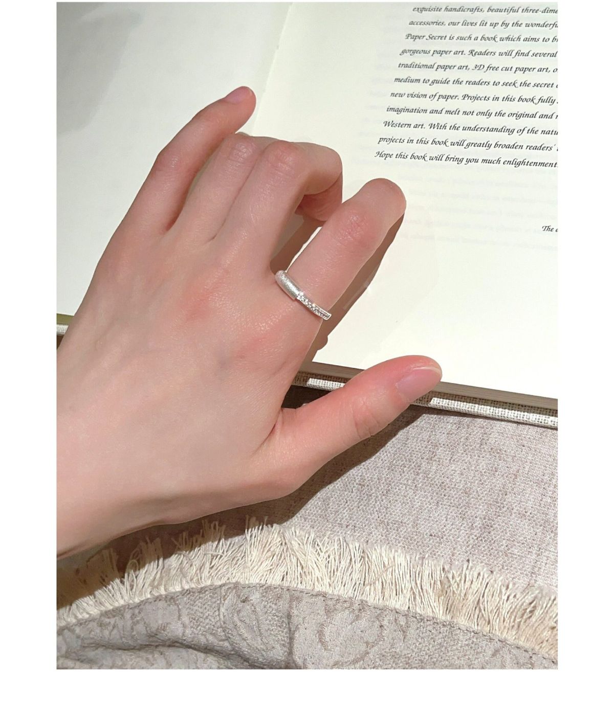 S925 sterling silver brushed flower open ring for women