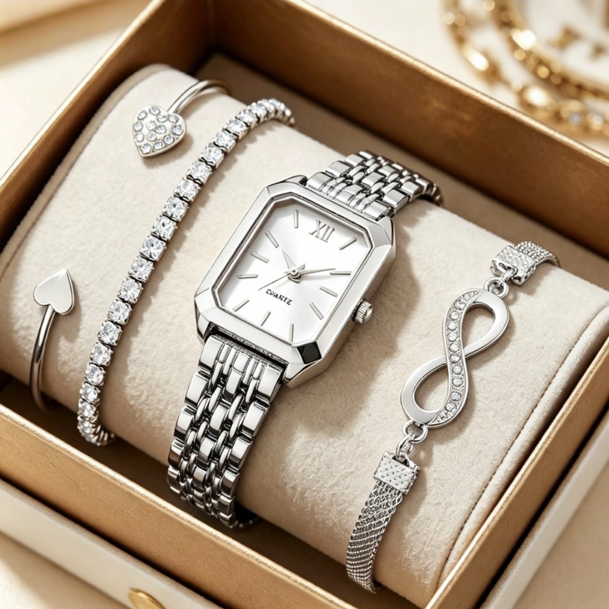 Women's Square Quartz Watch Luxury Steel Strap