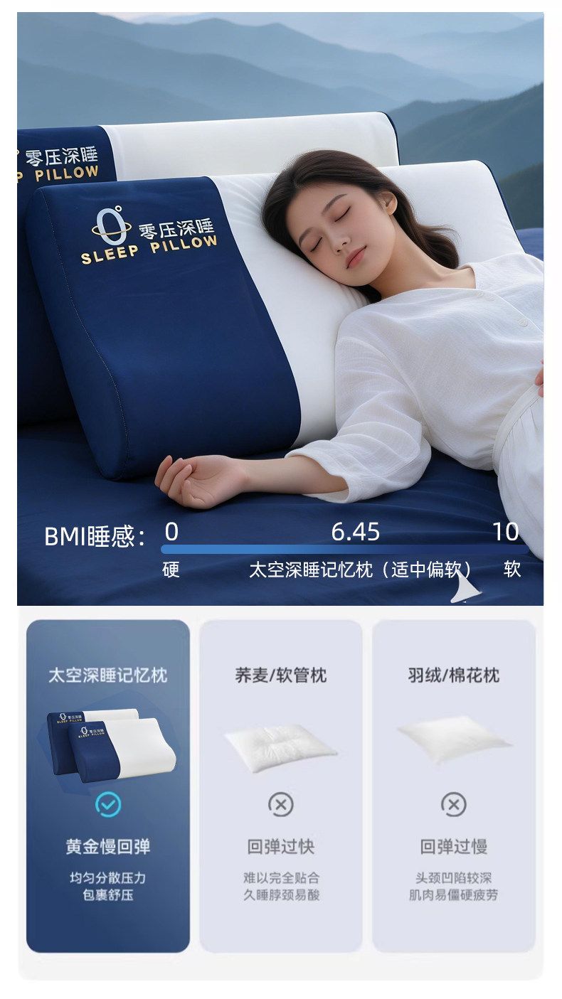 深睡记忆棉枕头成人慢回弹枕芯护颈椎助睡眠单人一只装学生宿舍枕