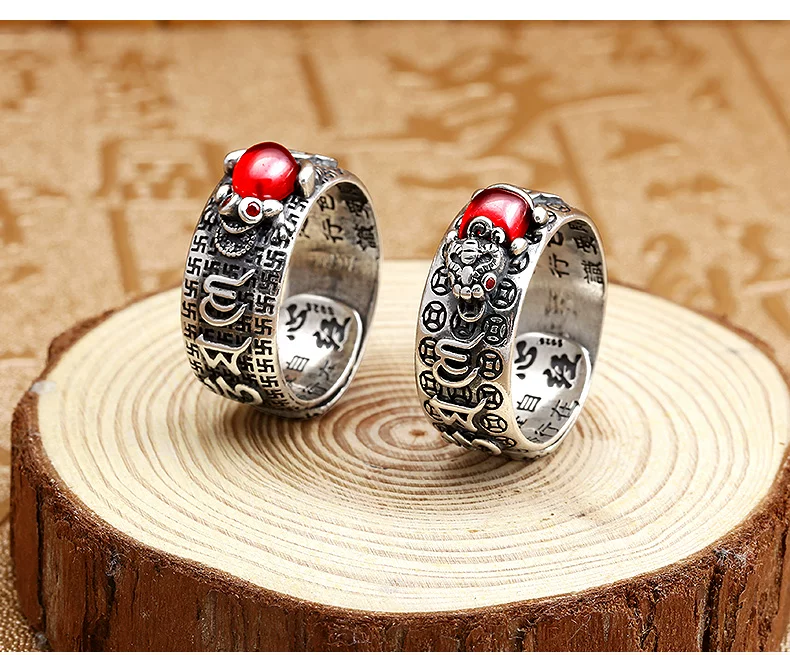 Pure silver S990 Pixiu ring, pomegranate detail, trendy