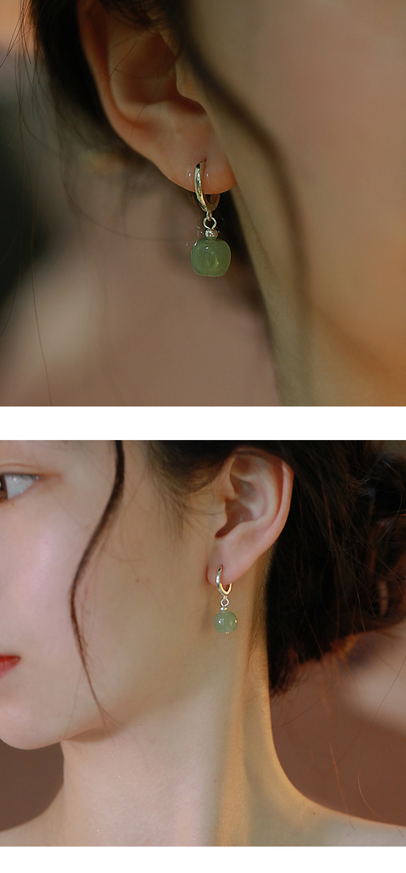 925 silver Hetian jade earring studs, needle type, women's ear jewelry